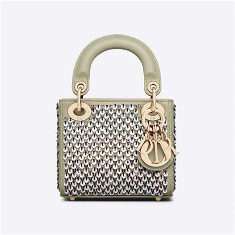 Micro Lady Dior Bag Sage Green Embroidered Calfskin with 